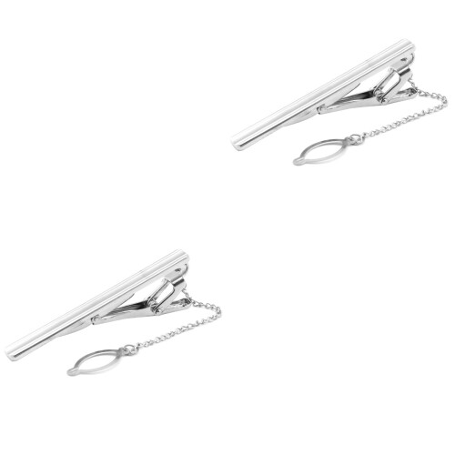 2Pièces Clips Cravate Métal Argenté Design Simple Et Moderne 2
