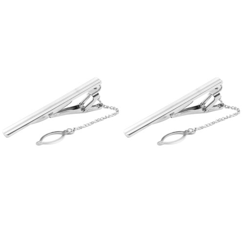 2Pièces Clips Cravate Métal Argenté Design Simple Et Moderne 1