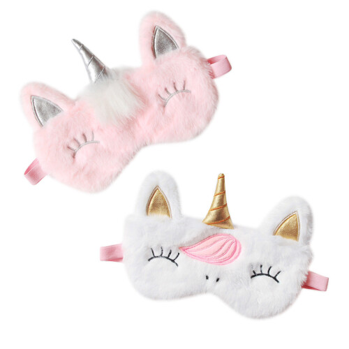 4Pièces Cache-Yeux En Peluche Blanche Élastique Motif Licorne 2