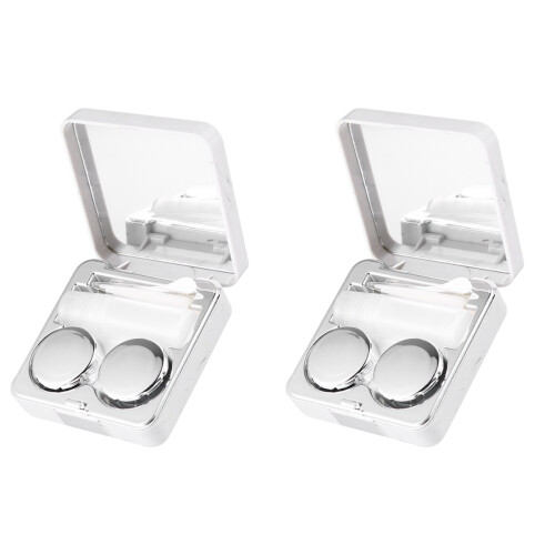 2Pièces Boîte De Stockage Lentilles Argentée Compacte 1