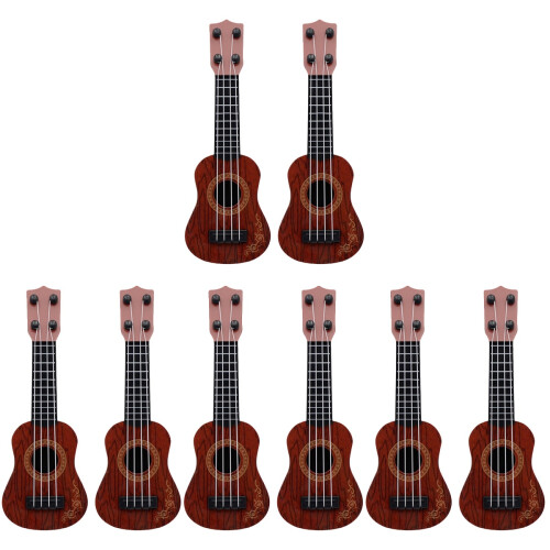 8Pièces Ukulélés Jouets Simulation Plastique Marron Pour Jeu Et Déco 1