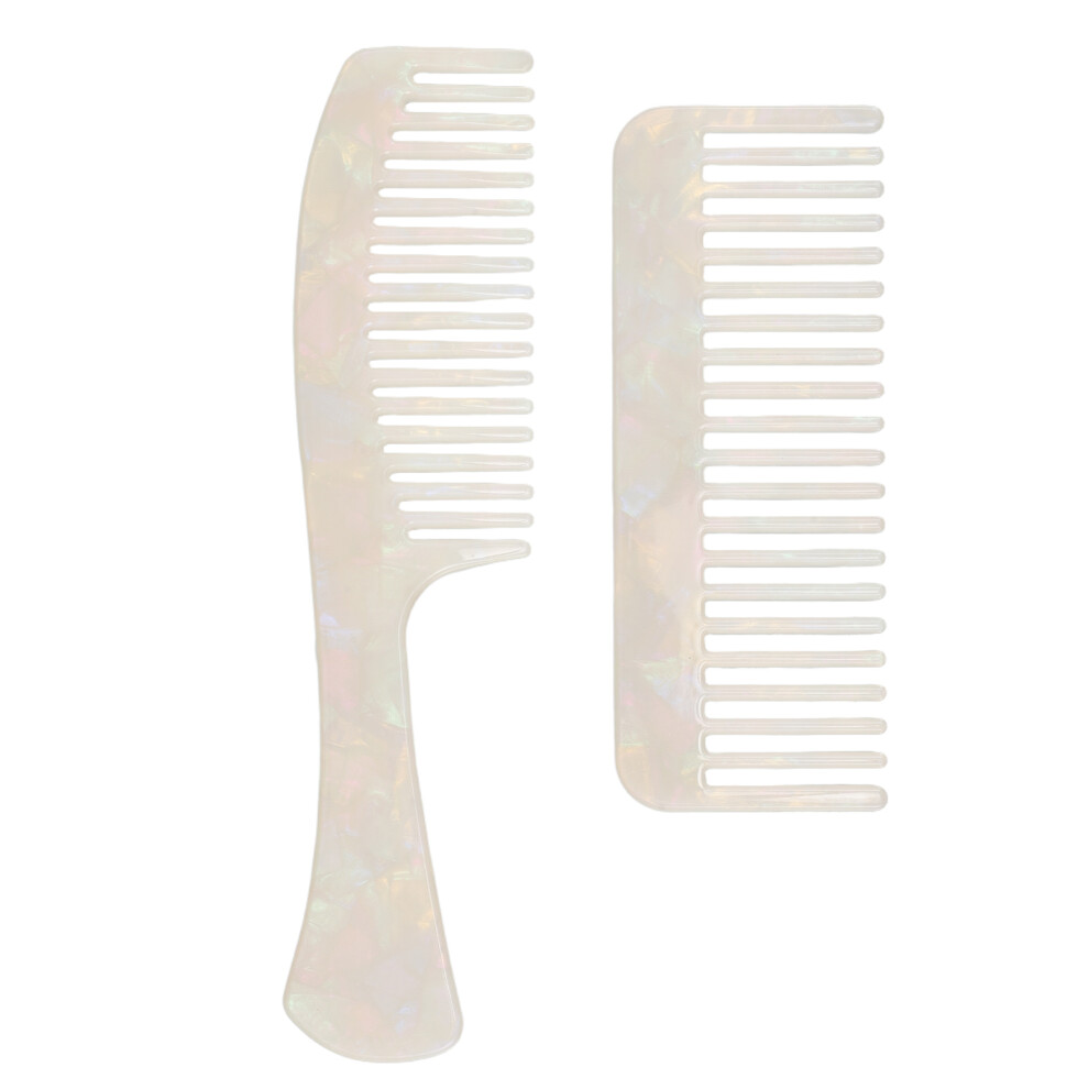 Totority 2Pcs Portable Beige Acetate Wide Tooth Comb Set Women Hair Styling