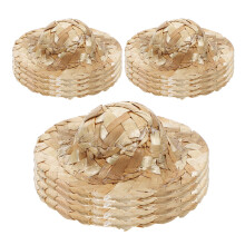 12Pcs Mini Straw Knitting Top Hat Dolls Woven Hats Diy Decorations