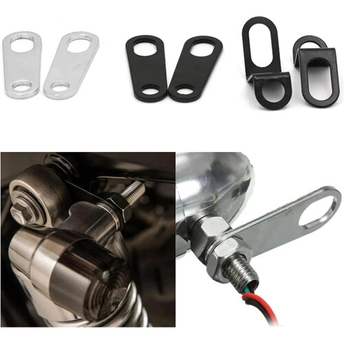 Motorcycle Headlight and Turn Signal Bracket with Adjustable Fork Mount, Black Pair 1