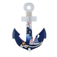 2Pcs Hand-Painted Wood Anchor Hooks Blue Nautical Wall Art