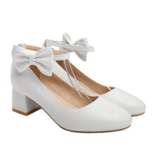 2Paare Weiße Damen Mid-Heel Schuhe Mit Chunky Absatz Schleife