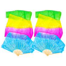 4sets Fan Long Silk Fabric Folding Fan Dance Props Square Dancing Supplies 2pcs*4