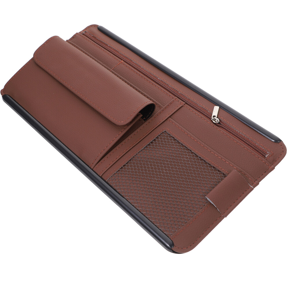 5Pcs Car Visor Organizer With Sunglasses Holder And Card Storage Brown 3631488103876