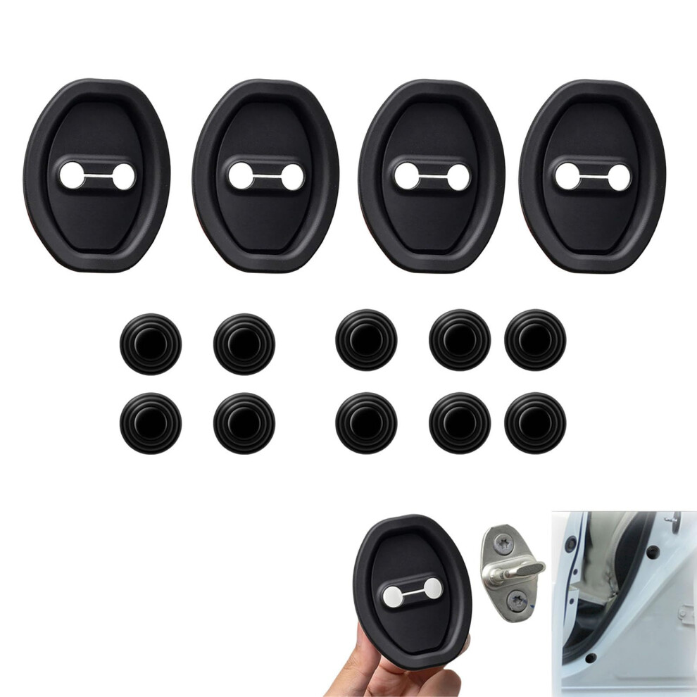 4+10Pcs Car Door Latch Protector, Silicone Lock Cover For Rust Prevention And Noise Reduction Black 9070919795091