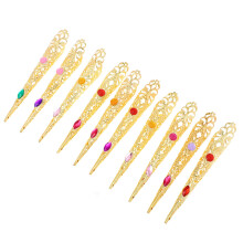 20 Pcs Rhinestones Fake Nail Tips Long Finger Ring Queen Accessory