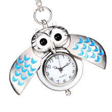 2Pcs Cartoon Owl Wing Pocket Watch Quartz Pendant Necklace