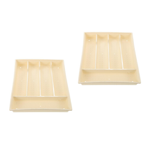 2Pcs Multi-Compartment Cutlery Storage Organizer Beige Plastic Tray 2