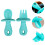 3Pcs Durable Silicone Baby Fork and Spoon Green Infant Dinnerware Set 9
