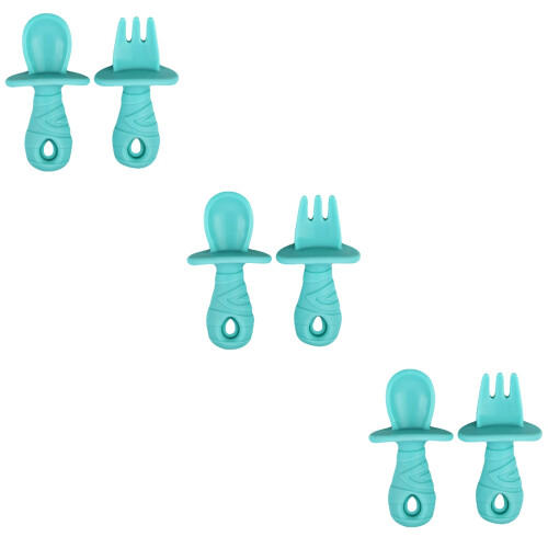 3Pcs Durable Silicone Baby Fork and Spoon Green Infant Dinnerware Set 2