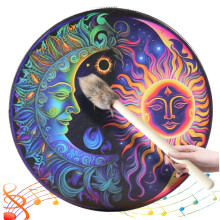 10 Inch Shaman Drum with Dual Drumsticks, Sun and Moon Design Hand Drum for Spiritual Healing