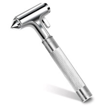 Car Safety Hammer for Tesla with Emergency Glass Breaker and Seatbelt Cutter, Ergonomic Grip, Silver