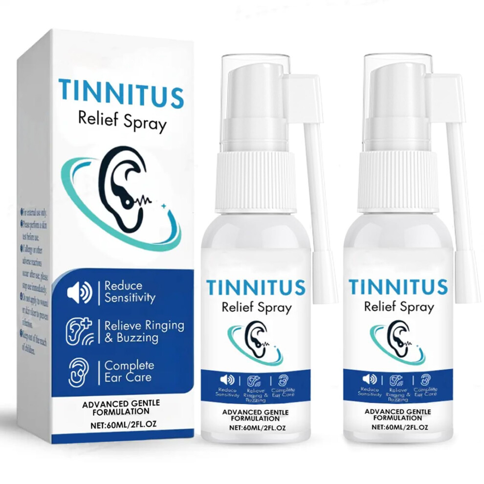 Tinnitus Relief Spray 60ml 2 Pack for Ringing Ears and Ear Discomfort with Organic Gentle Formula
