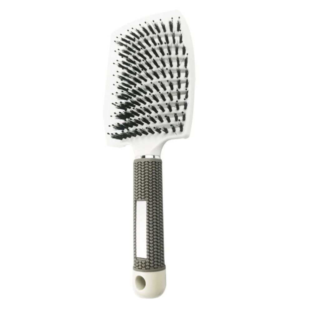 White Boar Bristle Hair Brush And Paddle Comb Set Antifrizz Smooth Finish With Wooden Handle,