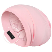 Satin Bonnet for Sleeping with Adjustable StayOn Strap, FrizzReducing Pink Silk Sleep Cap