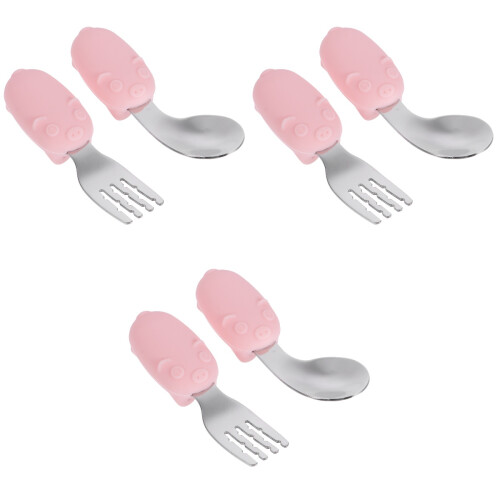 3Ensembles Ensemble Fourchette Bébé Acier Rose Maniabilité 2