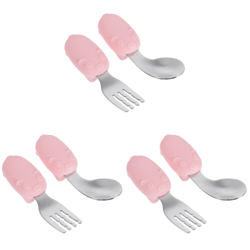 3Ensembles Ensemble Fourchette Bébé Acier Rose Maniabilité 1
