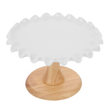 Lightweight White Ceramic and Wood Cake Display Tray for Weddings