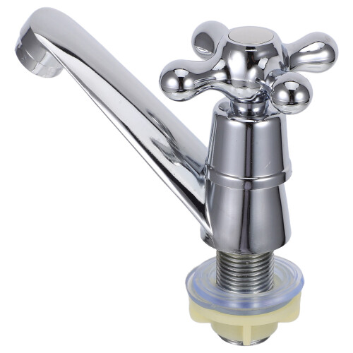 4Pcs Single Handle Bathroom Faucet Cold Water Alloy Copper Silver 1