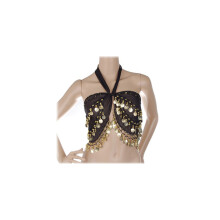 2Pcs Hand-Crocheted Black Belly Dance Scarves with Jingle Coins