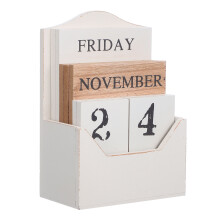 2Pcs Block Calendar: Vintage Wood Perpetual Desk Display For Home