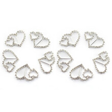 20Pcs Clear Crystal Double Heart Ribbon Buckles Sliders for Crafts