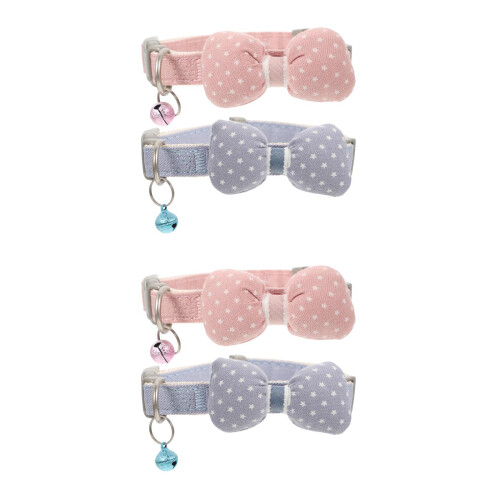 4 Pcs Pet Cat Bowknot Bell Collar Checked Pattern M 2