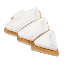 5Pcs Bamboo & Ceramic Christmas Tree Snack Tray White for Parties