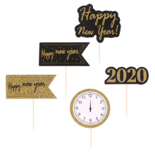 15Pcs Unique Bamboo Cake Toppers Happy New Year Festive Dessert Picks