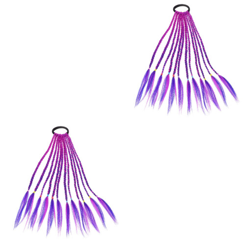 2Pièces Accessoire Cheveux Enfants Perruque Tressée Violet 2
