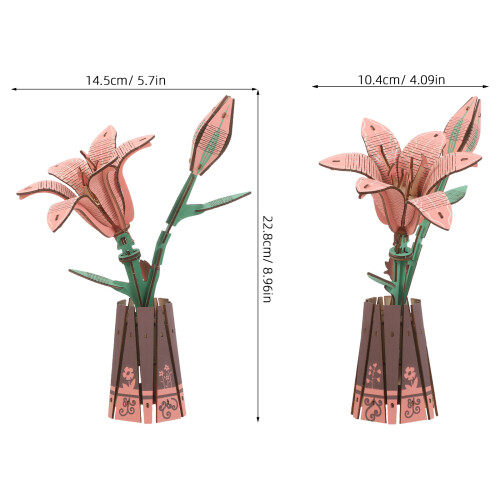 1Ensemble Puzzle Fleur Bois 3D Bouquet Lys Coloré Pour Décor DIY 1