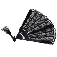 Noble Ancient Elegant Lace Bamboo Folding Fan (Black) Folding Fan Lace