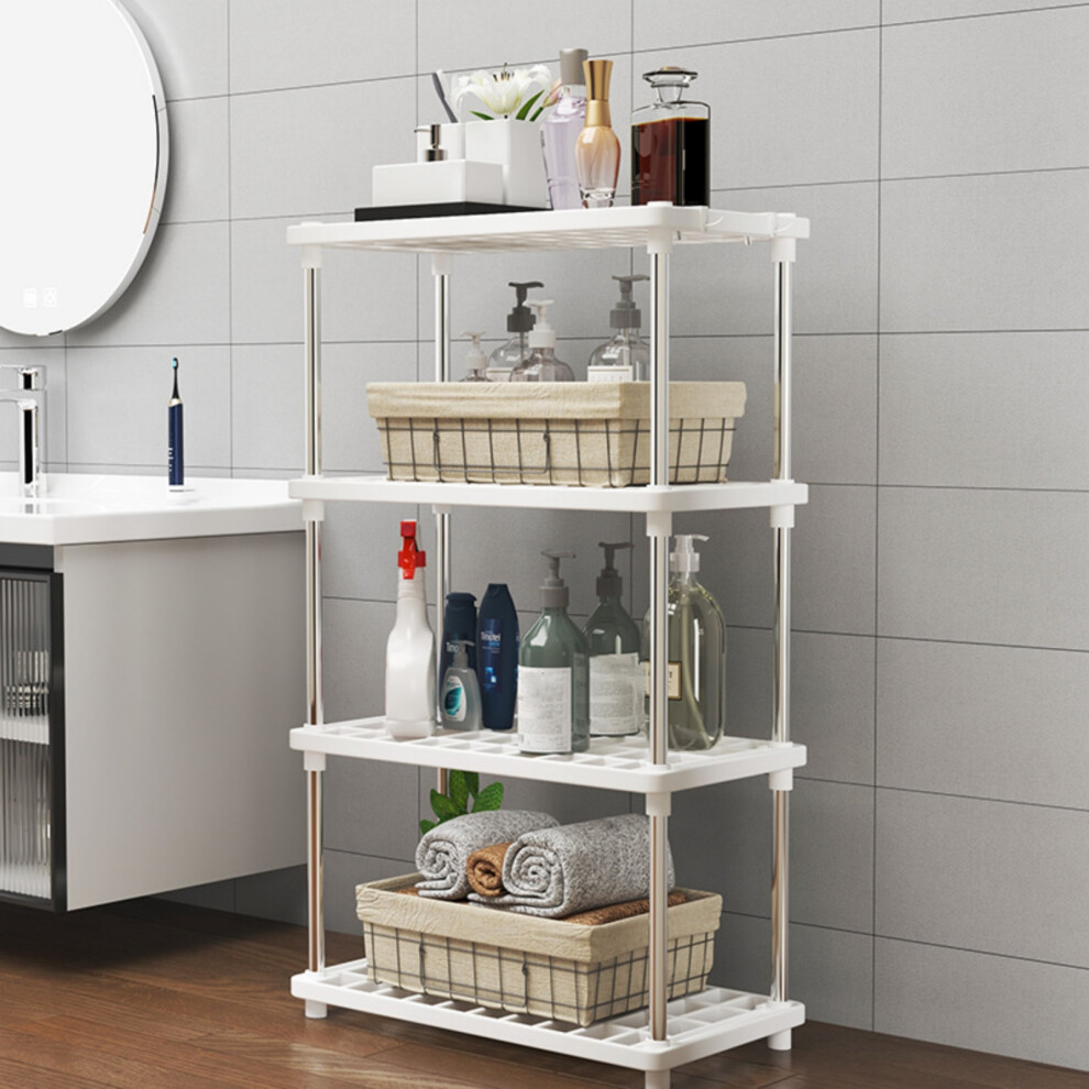 (White) 4Tier Storage Shelves Independent Shelving Unit Pantry Shelves Floor Storage Rack Connectable Storage Rack Sturdy Shelf White