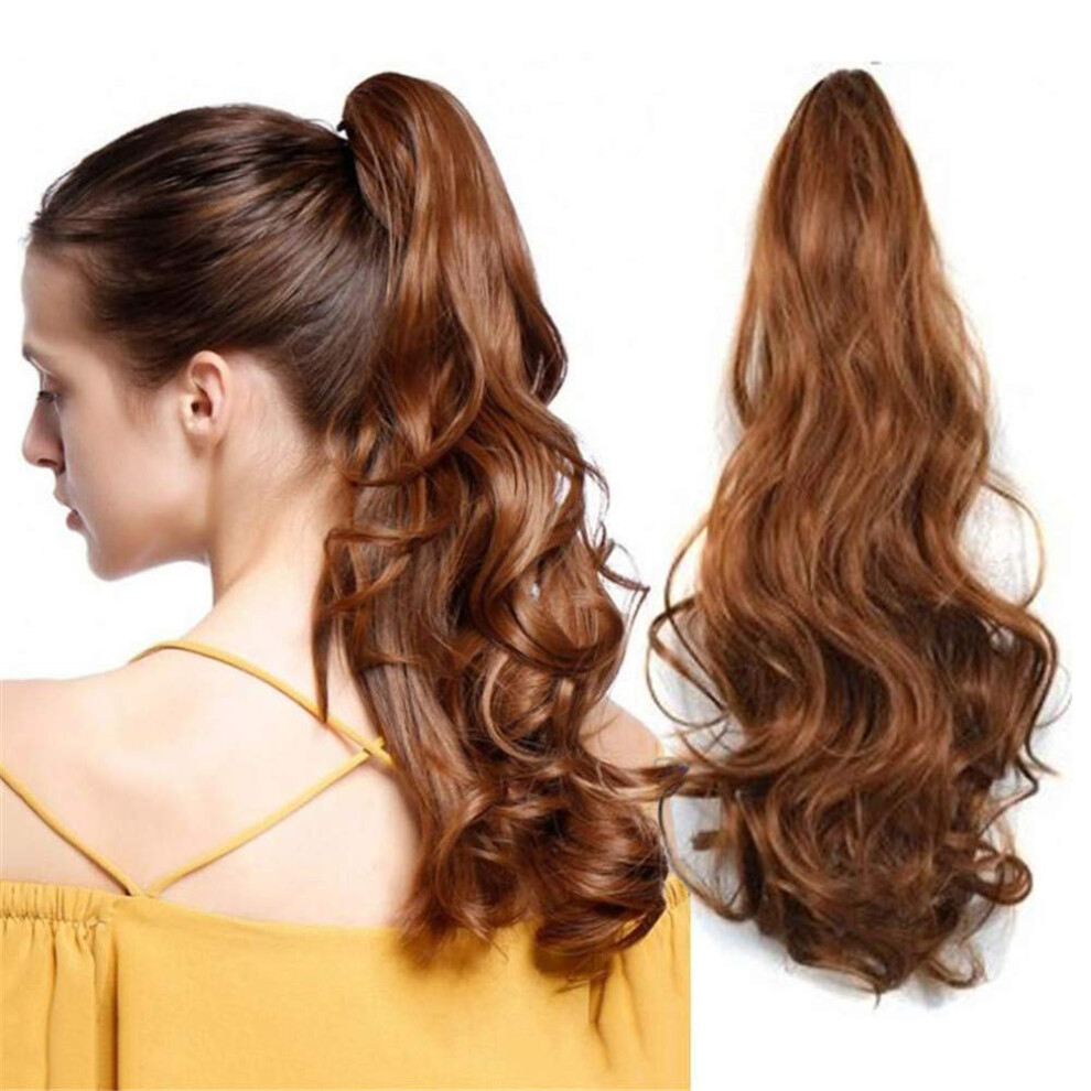 Unisex 613 Bleach Blonde Remy Human Hair Ponytail Extension 22 Inch Long Curly Wavy Clip In