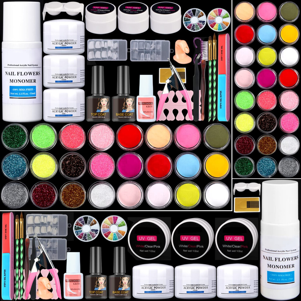 Acrylic Nail Kit with Glitter Acrylic Powder, Beginner Nail Art Extension and Decoration Set