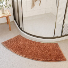 (Brown) Solid Color Curved Bathroom Floor Mat Fan Shaped Water Absorbing Foot Mat For Household Bathroom Shower Room Non Slip Door Mat Carpet