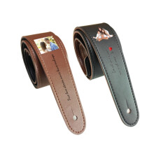 Leather Guitar Strap with Name and Photo, Custom Engraved Strap Gift for Men Husband