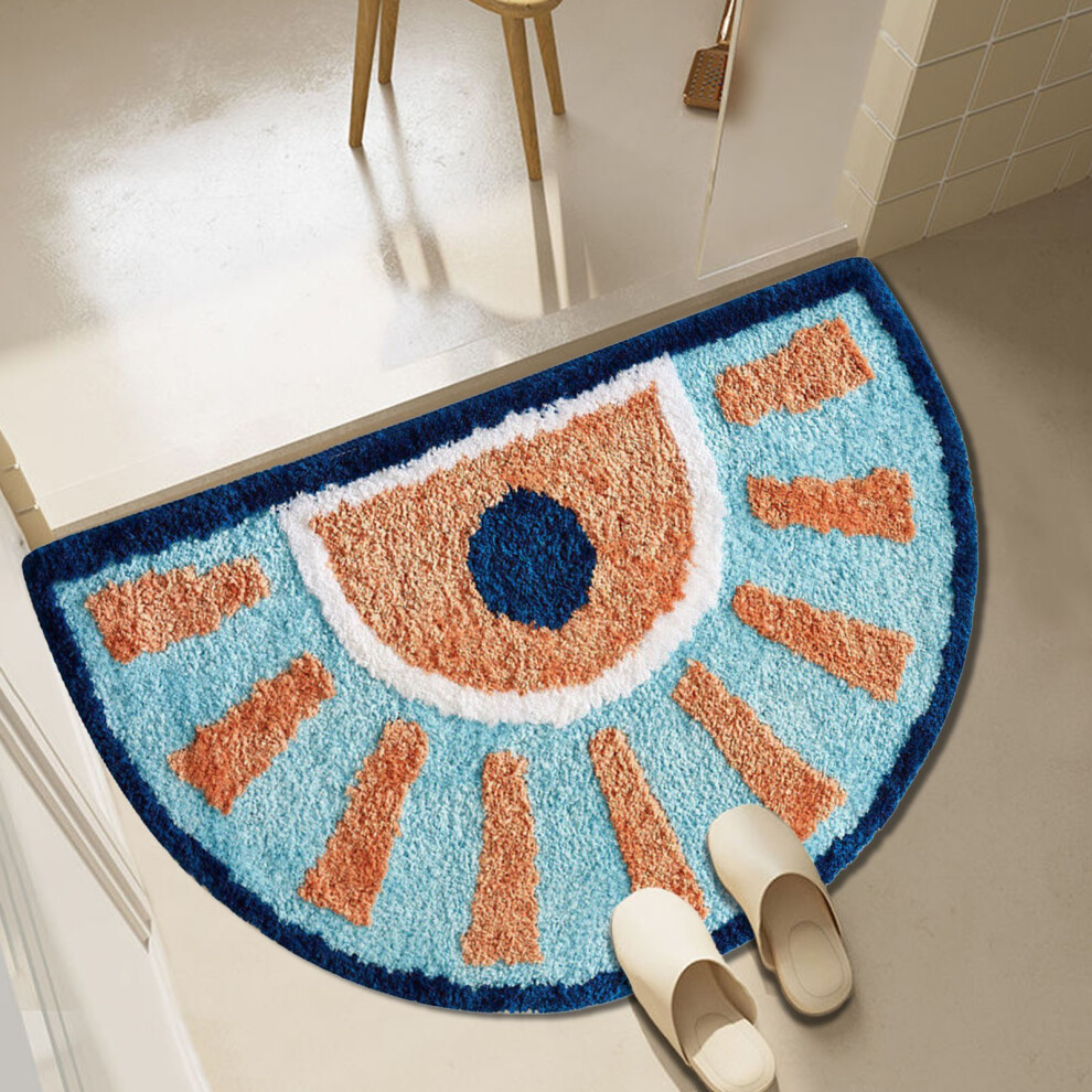 (Orange) Semicircle Absorbent Bathroom Floor Mat Thickened Non Slip Carpet Bathroom Restroom Toilet Doorway Foot Mat 4651941583259