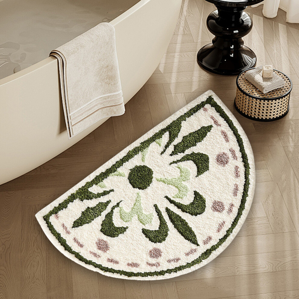 (Green) Semicircle Absorbent Bathroom Floor Mat Thickened Non Slip Carpet Bathroom Restroom Toilet Doorway Foot Mat 4651941583211