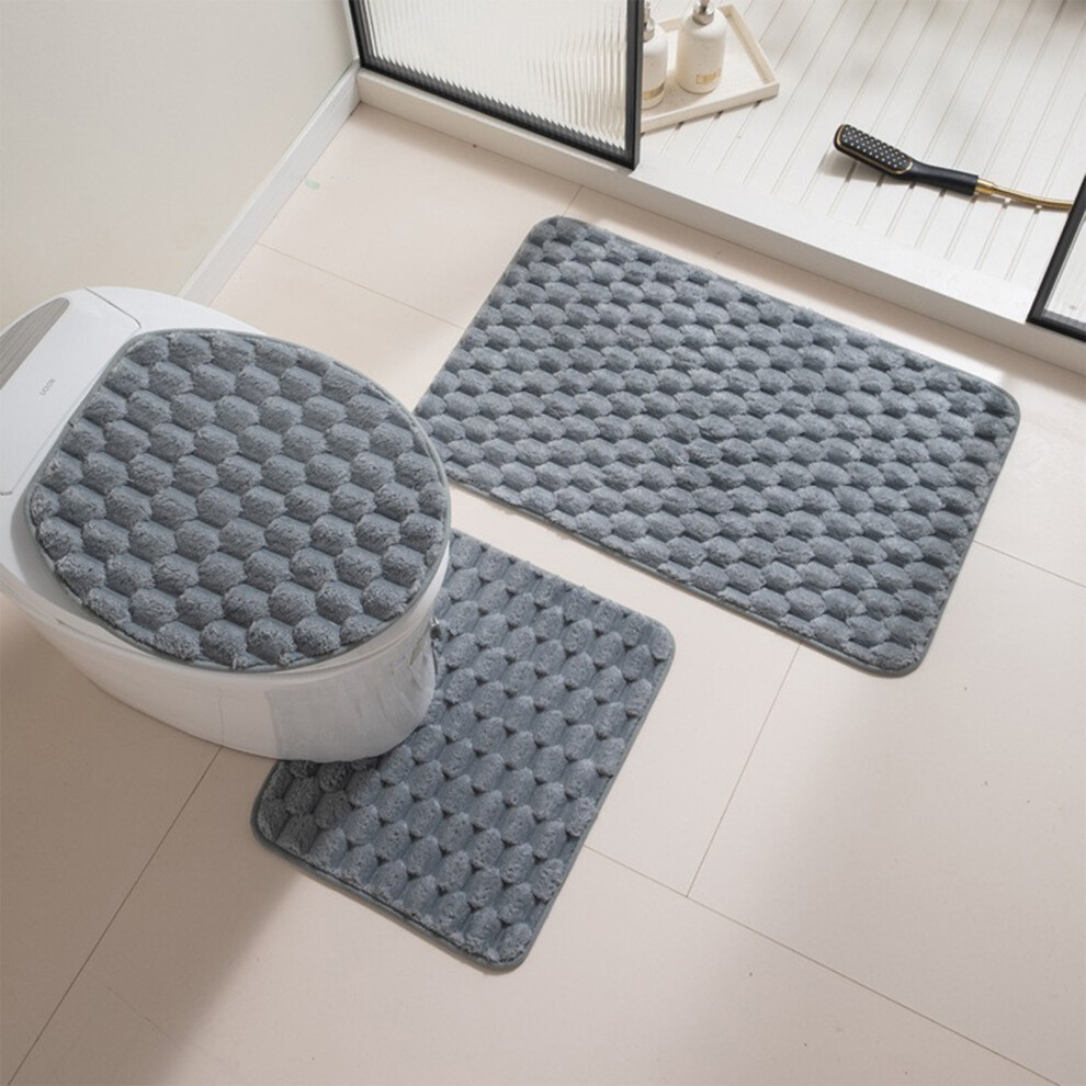 (Gray) Foam Bath Mat Set Bathroom Rugs For 3 Pcs Toilet Mats Soft Comfortable Water Absorption Nonslip Thickmachine Washableeasier To Dry 4651941558639