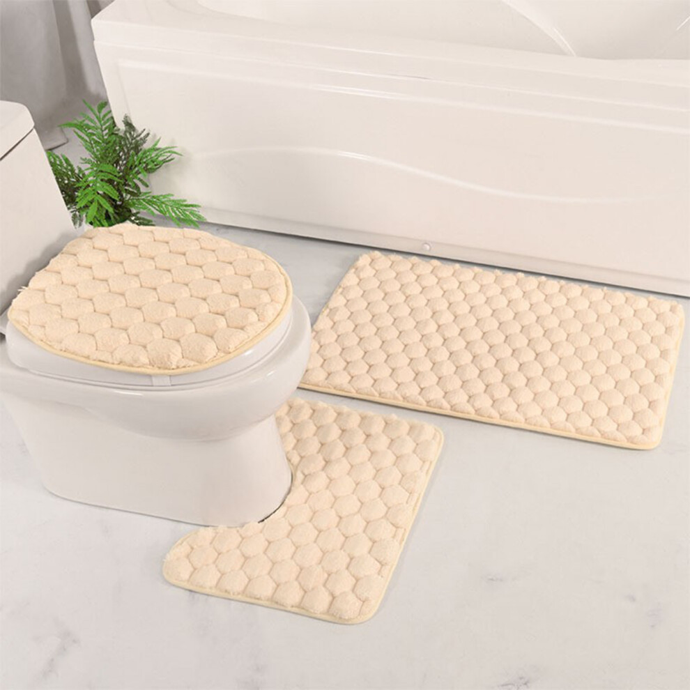 (Beige) Foam Bath Mat Set Bathroom Rugs For 3 Pcs Toilet Mats Soft Comfortable Water Absorption Nonslip Thickmachine Washableeasier To Dry 4651941558707