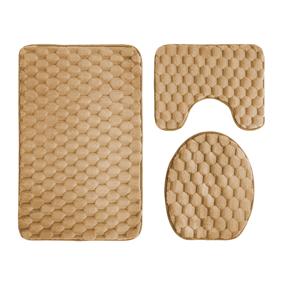(Brown) Foam Bath Mat Set Bathroom Rugs For 3 Pcs Toilet Mats Soft Comfortable Water Absorption Nonslip Thickmachine Washableeasier To Dry 4651941558721