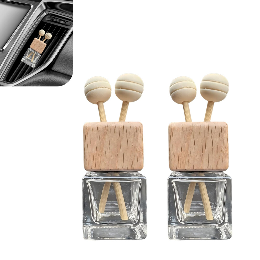 2Pcs Car Air Freshener Diffuser Bottle With Refillable Glass And Stylish Wooden Cap Vent Clip 9070919797149