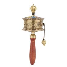 Tibetan Prayer Wheel Brass Spinner with Ergonomic Wooden Handle for Meditation and Prayer