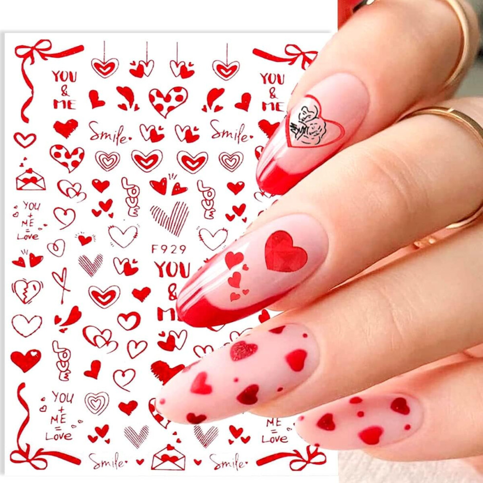 Red Valentine's Day Nail Stickers 3D Heart Nail Art Decals For Acrylic Nails Selfadhesive