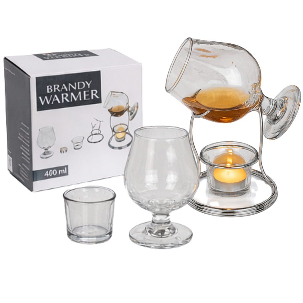 Lnd Gifts Brandy Warmer Set Snifter Glass Stand Heater